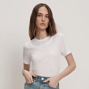 Veronica Beard Damian Double-Collar Ruched Tee size S in White NWT